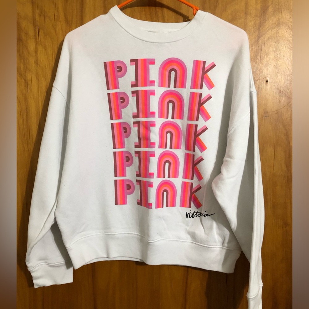 PINK Victoria's Secret White Sweatshirt with Pink Graphic